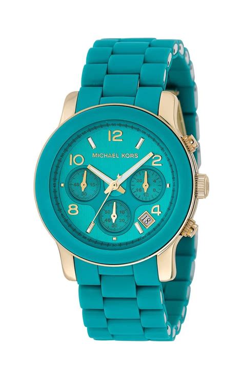 michael kors large runway chronograph watch|Michael Kors turquoise face watch.